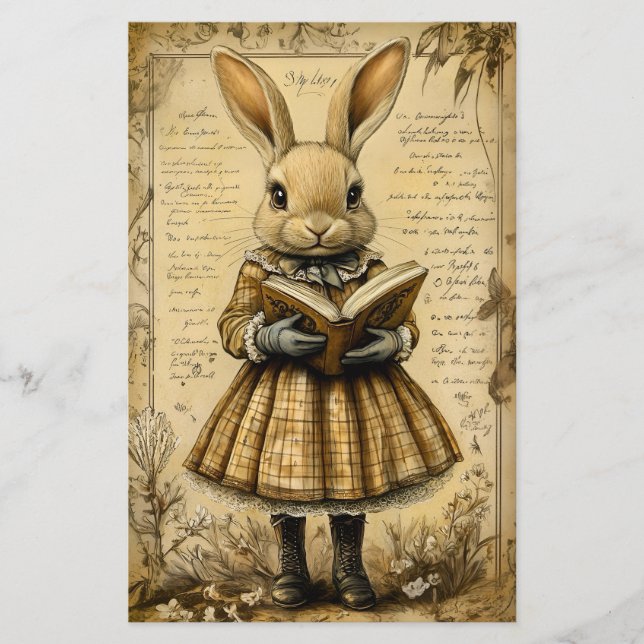 Vintage Rabbit & Reading Book CT7 Scrapbook Paper (Front)