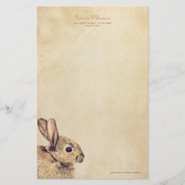 Vintage Rabbit Sketch Personalised Stationery (Front)