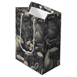 Vintage Rabbit Toile Black Botanical Pattern Medium Gift Bag