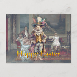 Vintage rabbit top hat Happy Easter Holiday Postcard