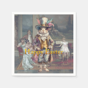 Vintage rabbit top hat Happy Easter Napkin