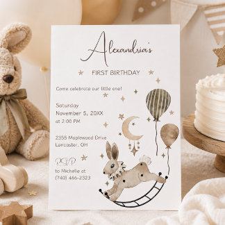 Vintage Rabbit Toy with Balloons Birthday Party Invitation