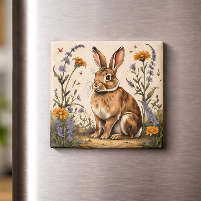Vintage Rabbit with Wildflowers Magnet (Creator Uploaded)