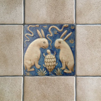 Vintage Rabbits and Reptiles Antique Reproduction  Ceramic Tile
