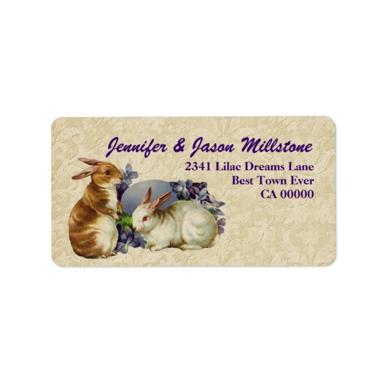 Vintage Rabbits with Egg Cream Purple Gold Address Label