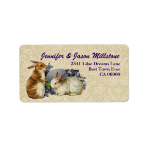 Vintage Rabbits with Egg Cream Purple Gold Label