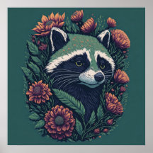 Vintage Raccoon Green Flora. 
