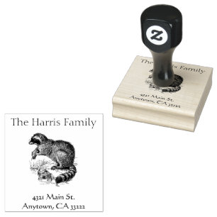 Vintage Raccoon Illustration Personalized Rubber Stamp