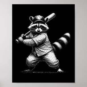 Vintage Raccoon Softll Game Player Sports Lover Me Poster