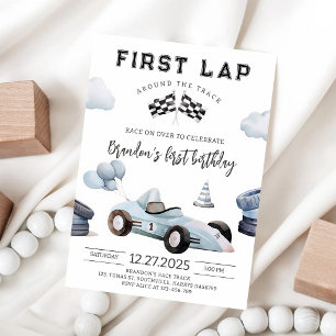 Vintage Race Car 1st Birthday Invitation