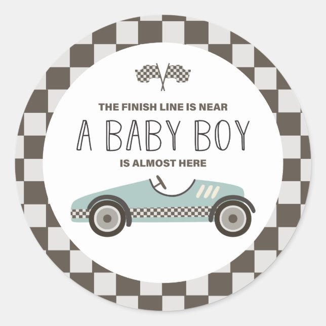 Vintage Race Car Baby Shower Classic Round Sticker (Front)