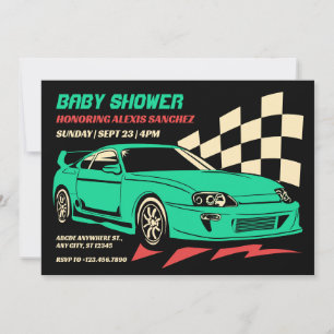 Vintage race car baby shower invitation