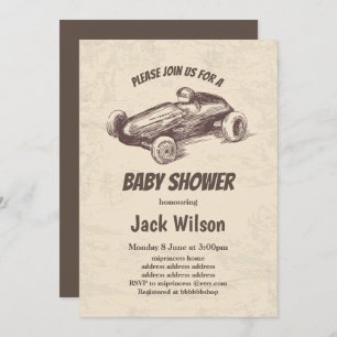 vintage, race car baby shower invitation
