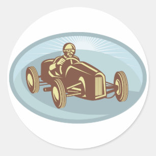 Vintage Race Car Driver Classic Motorsport Art Round Sticker