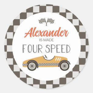 Vintage Race Car made FOUR Speed Birthday Classic Round Sticker