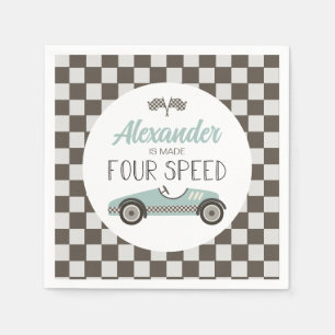 Vintage Race Car made FOUR Speed Birthday Napkin