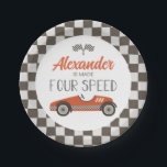 Vintage Race Car made FOUR Speed Birthday Paper Pl Plate<br><div class="desc">Red Vintage Race Car Made FOUR Speed 4th Birthday plate.</div>