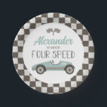 Vintage Race Car made FOUR Speed Birthday Paper Plate<br><div class="desc">Blue Vintage Race Car Made FOUR Speed 4th Birthday plate.</div>