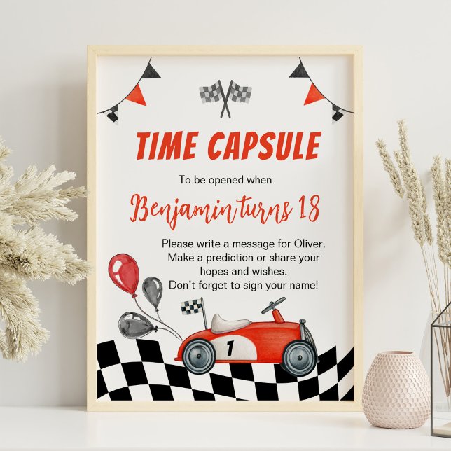Vintage Race Car Party Birthday Time Capsule sign (Creator Uploaded)
