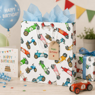 Vintage Race Car Pattern Medium Gift Bag