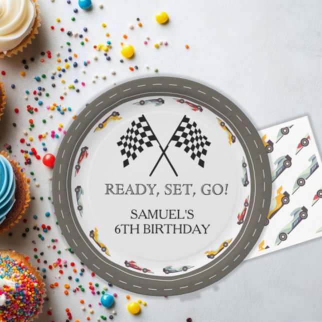 Vintage Race Car Ready Set Go  Paper Plate (Creator Uploaded)