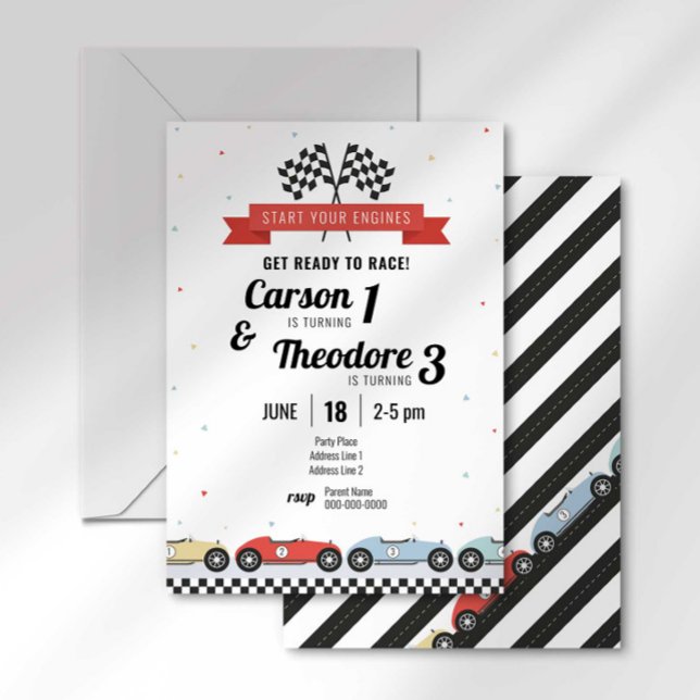 Vintage Race Car Sibling Birthday Invitation (Creator Uploaded)