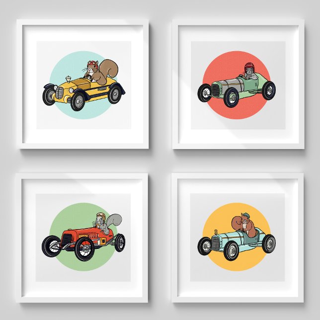 Vintage Race Car Squirrels | Cute Kids Room Art (Creator Uploaded)