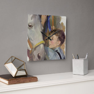 Vintage Race Horse, Blue Ribbon Winner with a Boy Square Wall Clock
