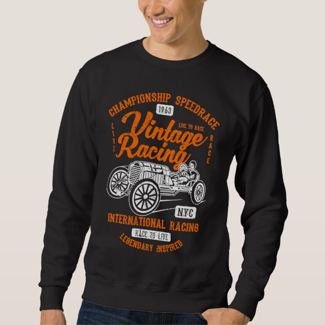 Vintage Racing Automotive Nostalgia Distressed Car Sweatshirt (Front)