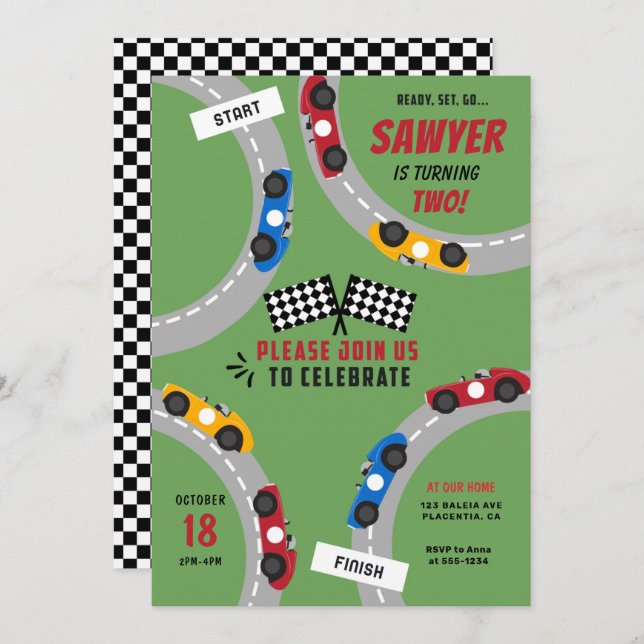 Vintage Racing Car Birthday Party  Invitation (Front/Back)