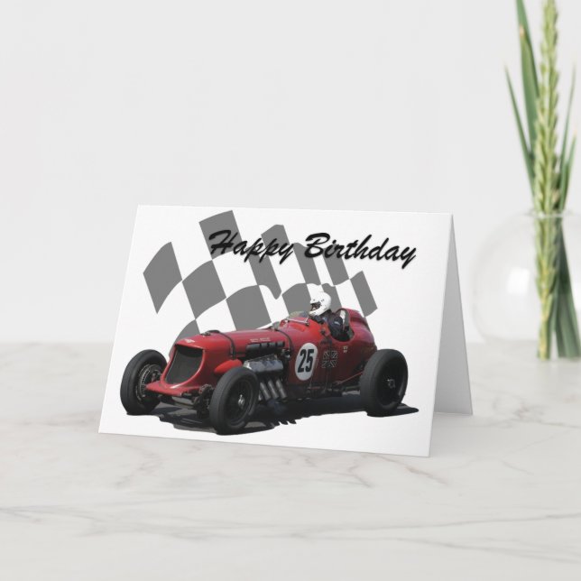 Vintage Racing Car Happy Birthday 8 Card (Front)