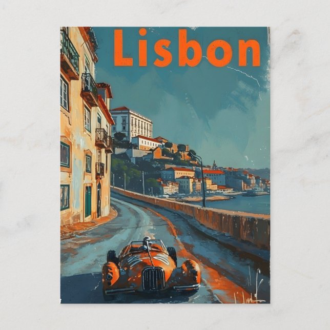 Vintage racing car in Lisbon Postcard (Front)