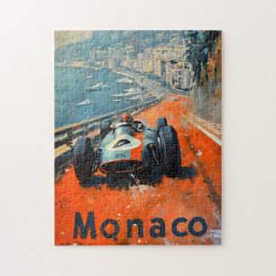 Vintage racing car in Monaco art Jigsaw Puzzle