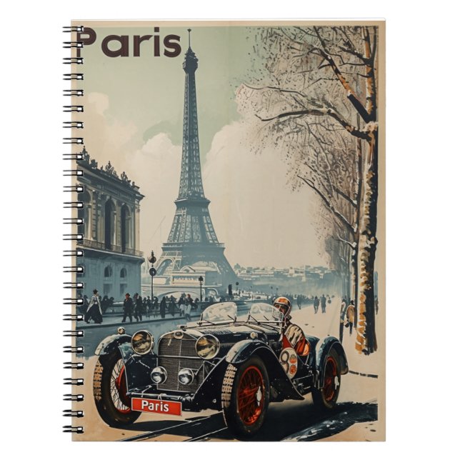 Vintage Racing Car in Paris Notebook (Front)
