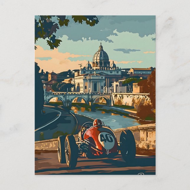 Vintage Racing Car in Rome Postcard (Front)