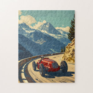 Vintage Racing Car in the alps Jigsaw Puzzle