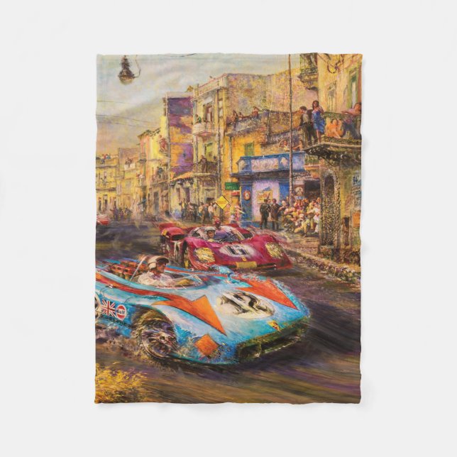 Vintage Racing Cars Automobile Race Fleece Blanket (Front)