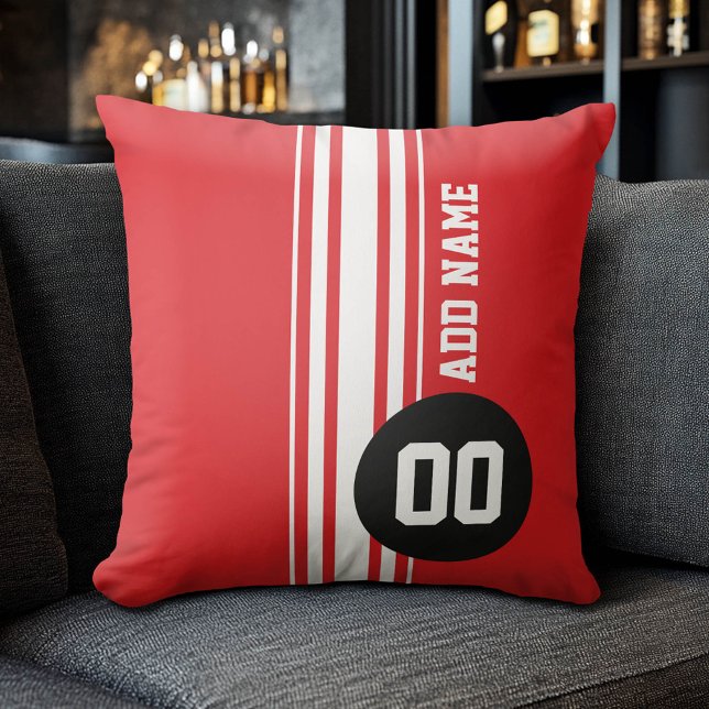 Vintage Racing Stripes - Red and Black Cushion (Custom Sports Pillow for a Man Cave)