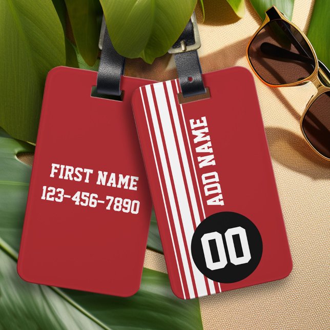 Vintage Racing Stripes - Red and Black Luggage Tag (Custom Luggage Tag)