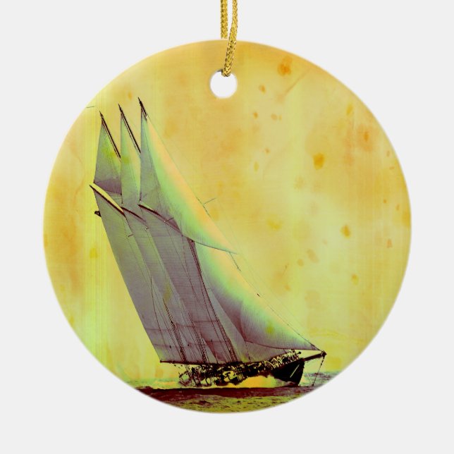Vintage Racing Yacht Ornament (Front)