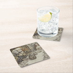 Vintage Rackham Mad Tea Party Alice in Wonderland Square Paper Coaster