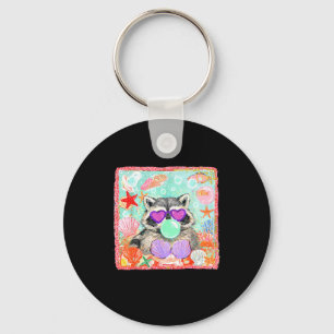 Vintage racoon blowing bubble summer beach girly key ring