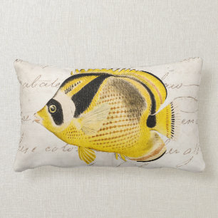 Vintage Racoon Butterfly Fish - Antique Hawaiian Lumbar Cushion