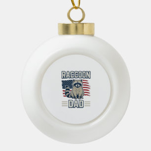 Vintage Racoon Dad Patriotic Shirt Design_1 Ceramic Ball Christmas Ornament