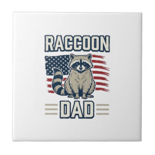 Vintage Racoon Dad Patriotic Shirt Design_1 Ceramic Tile