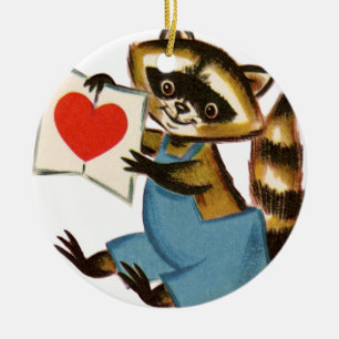 Vintage Racoon Love Ceramic Ornament