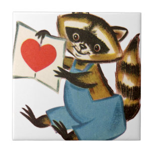 Vintage Racoon Love Ceramic Tile