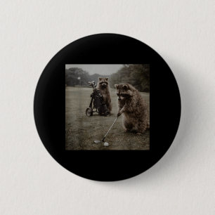 Vintage Racoon Playing Golf Golfer Golf Lovers 6 Cm Round Badge