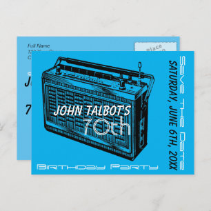 Vintage Radio 70th birthday Party Save the Date Announcement Postcard