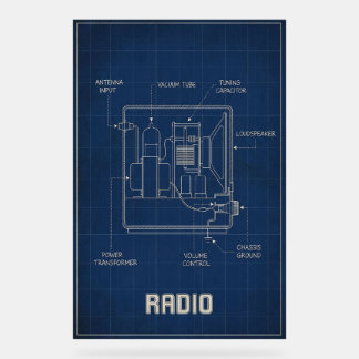 Vintage Radio Blueprint–Retro Mid‑Century Art Acrylic Sign